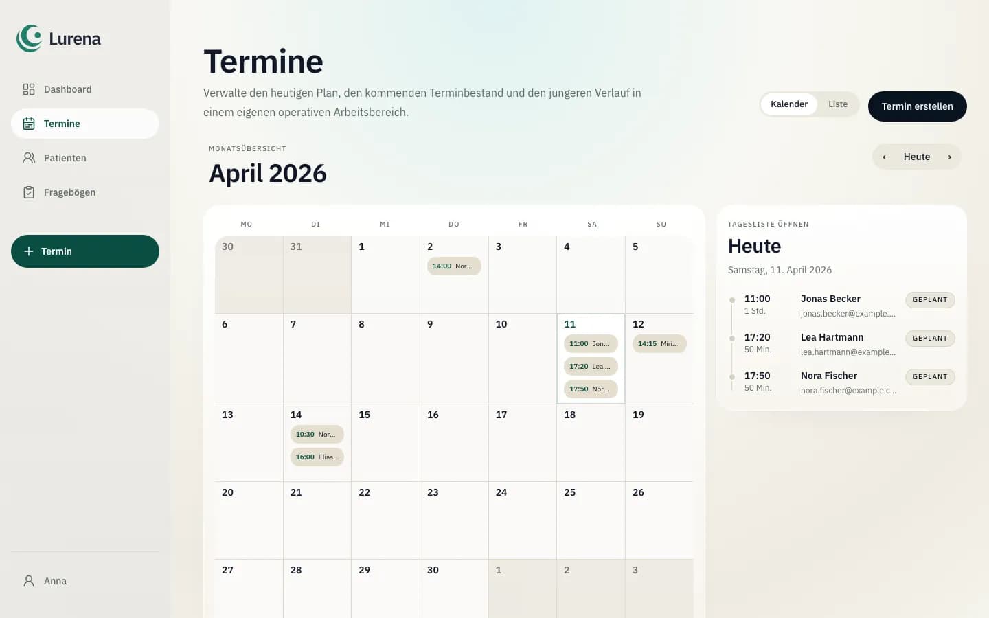 Terminplanung in Lurena