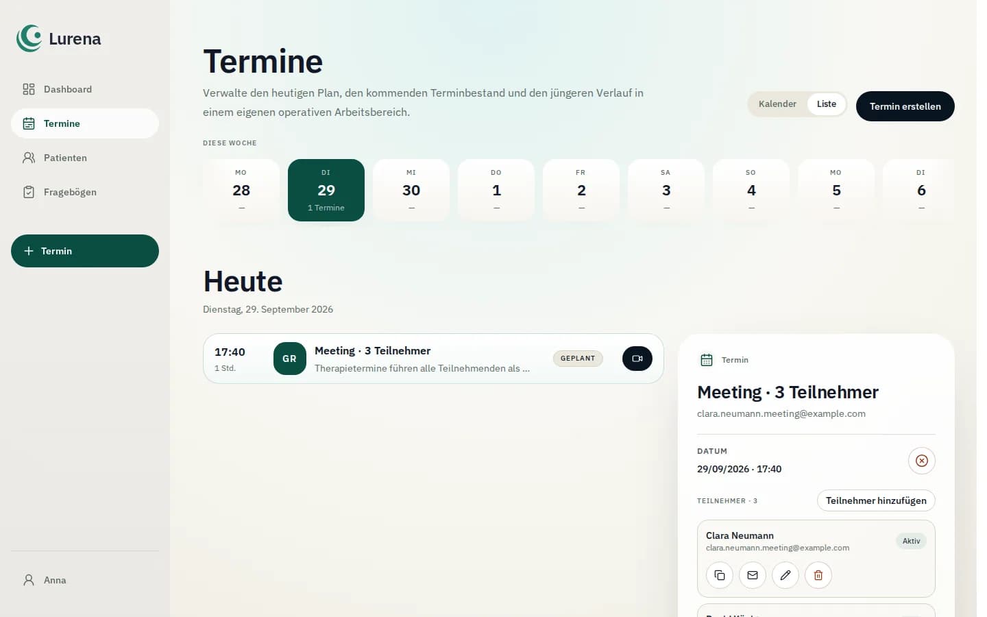 Gruppen-Meeting mit persönlicher Teilnehmerverwaltung in Lurena